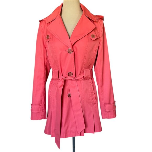 Via Spiga Jackets & Blazers - Via Spiga Women's Trench Coat Pleated Removable Hood Color Coral, Size Large